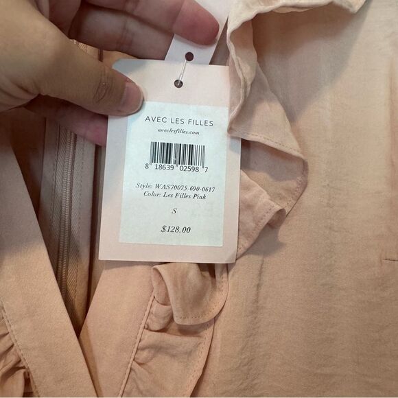 Avec Les Filles Pink Satin Lace Cut Out Ruffle Trim Midi Slip Dress NWT Size S - Picture 9 of 10